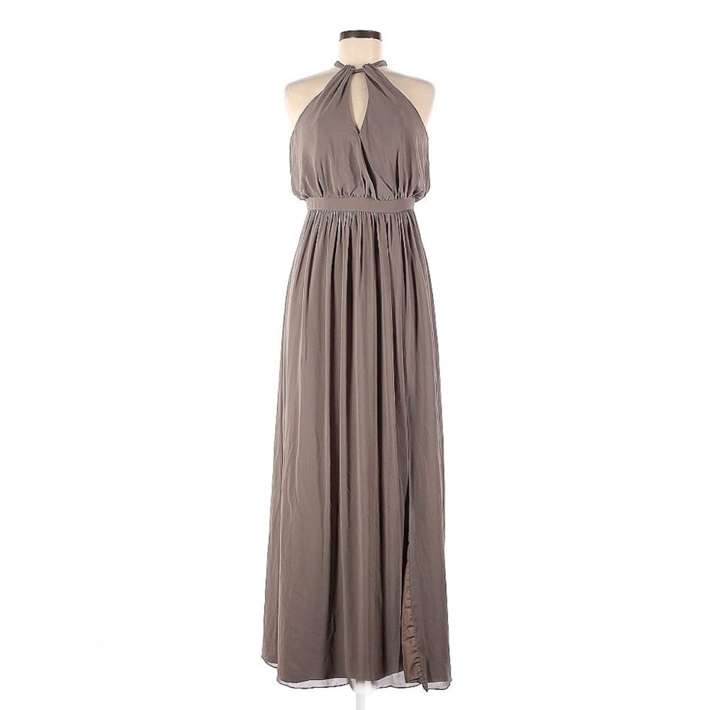 WATTERS & WATTERS Fleurette Halter Style Sleeveless Gown, Women’s 6, Stone Gray